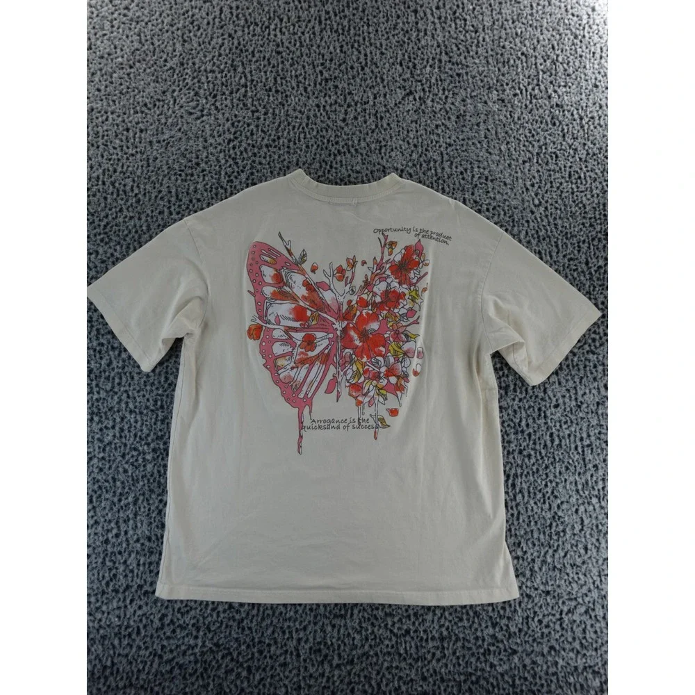Aelfric‎ Eden Cream Graphic T Shirt Butterfly Text Print Oversized XL